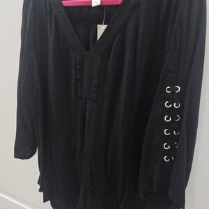 Chico's Black Blouse with Eyelet Sleeve Detail, NWT